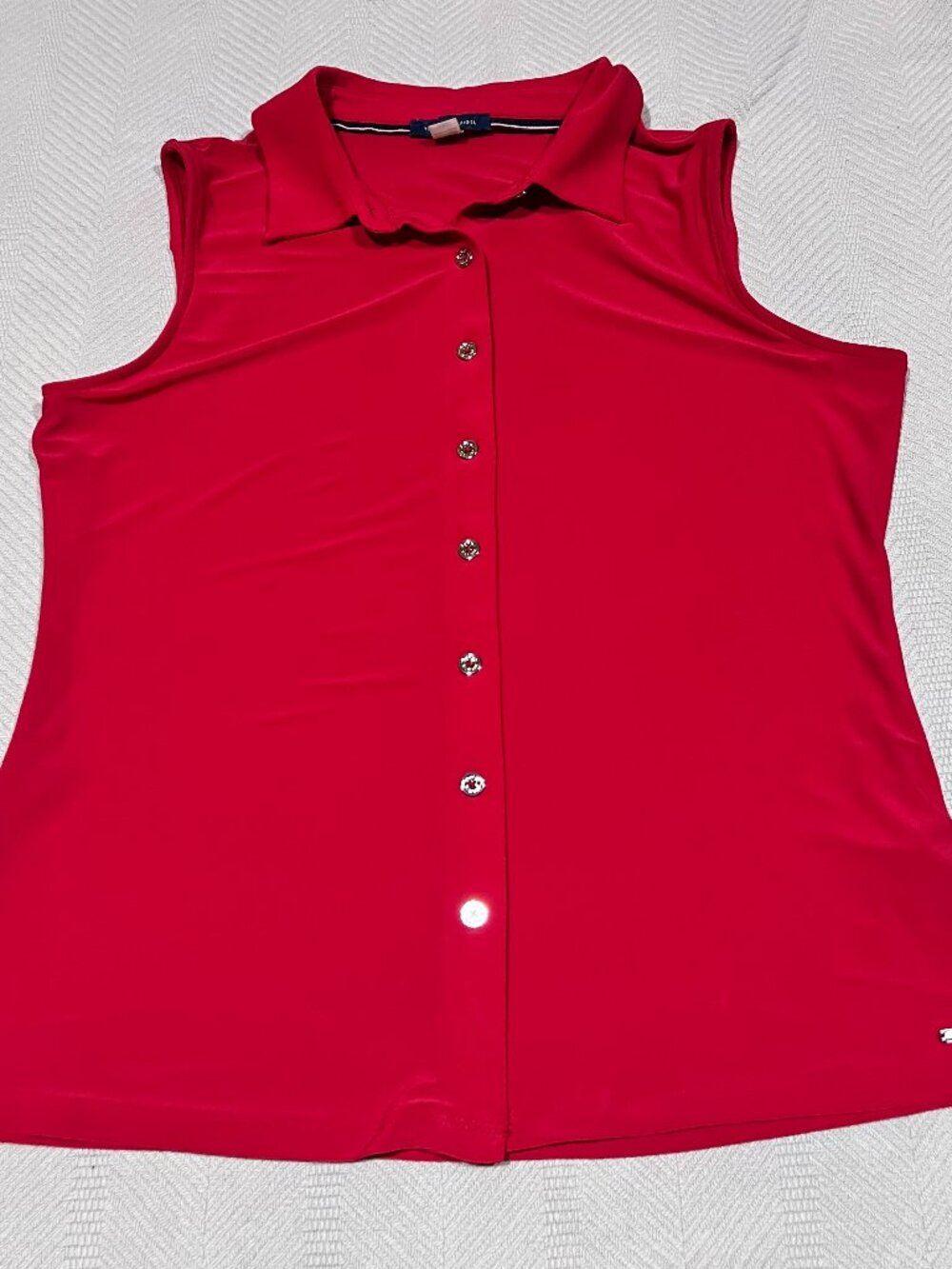 Women's M Red Tommy Hilfiger Tank Button Polo Classic Sleeveless Golf Summer Top